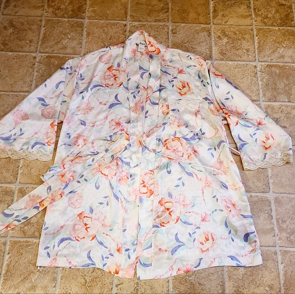 Vintage Josie Natori Kimono Short Robe Floral